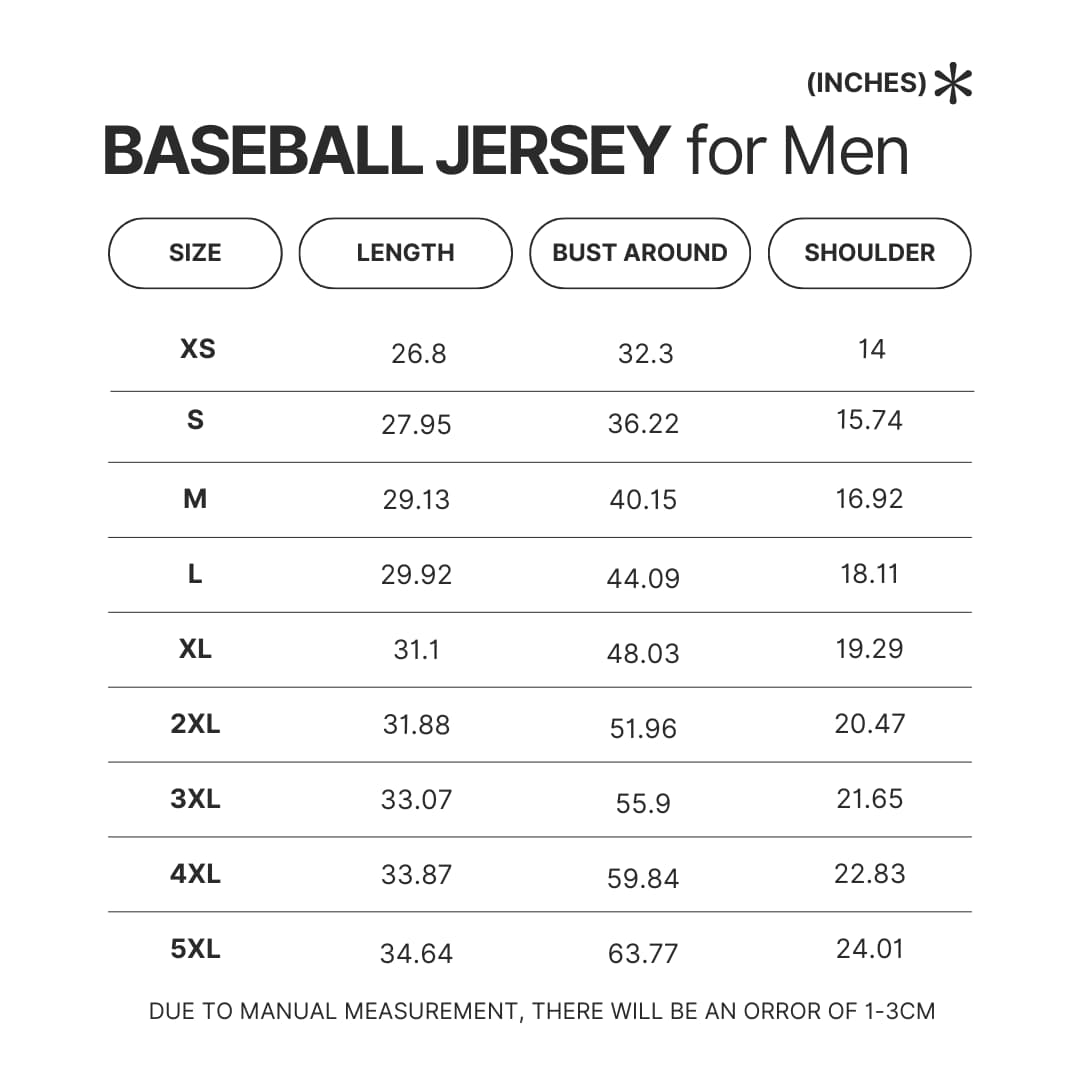 Men Baseball Jersey Size Chart - Ghibli Gifts