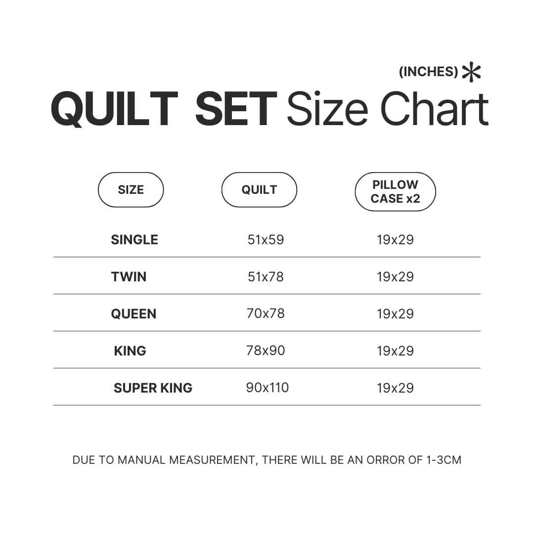 Quilt Set Size Chart - Ghibli Gifts