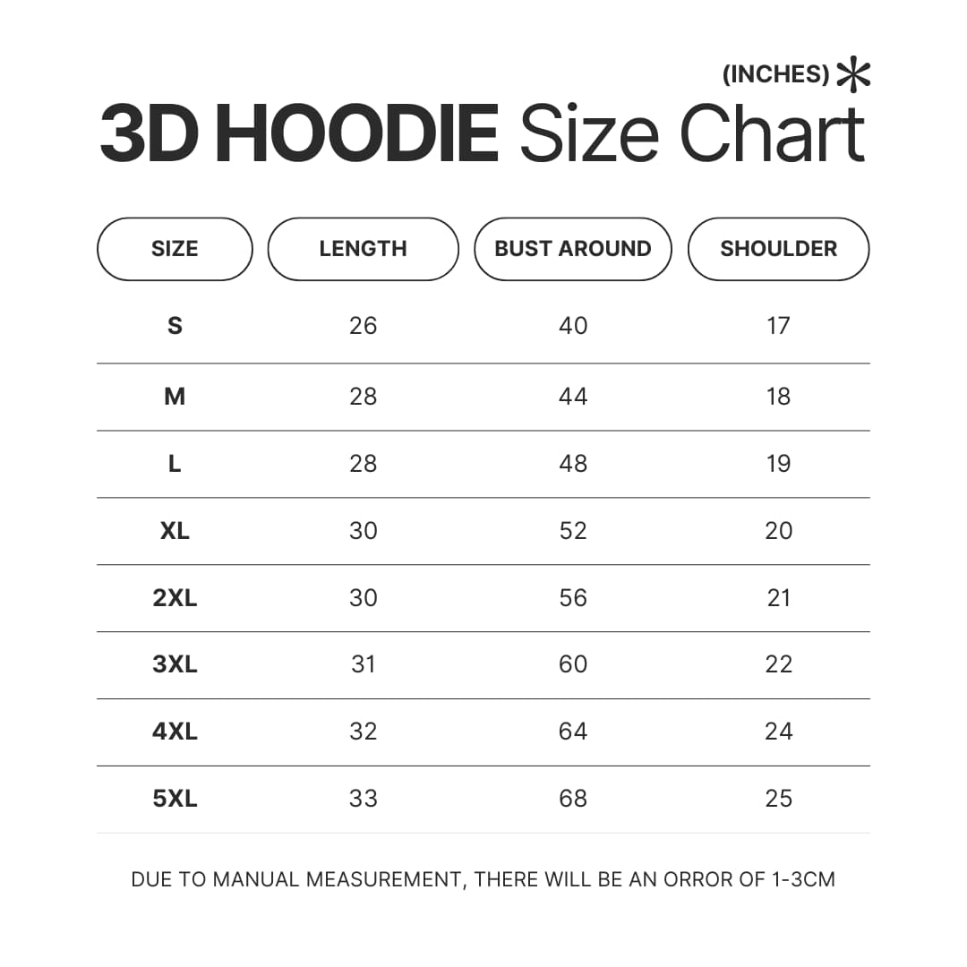 3D Hoodie Size Chart - Ghibli Gifts