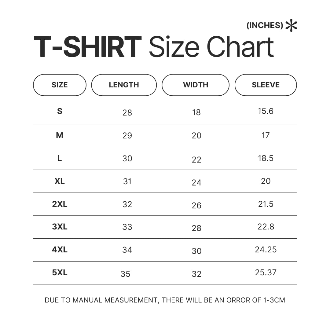 3D T shirt Size Chart - Ghibli Gifts