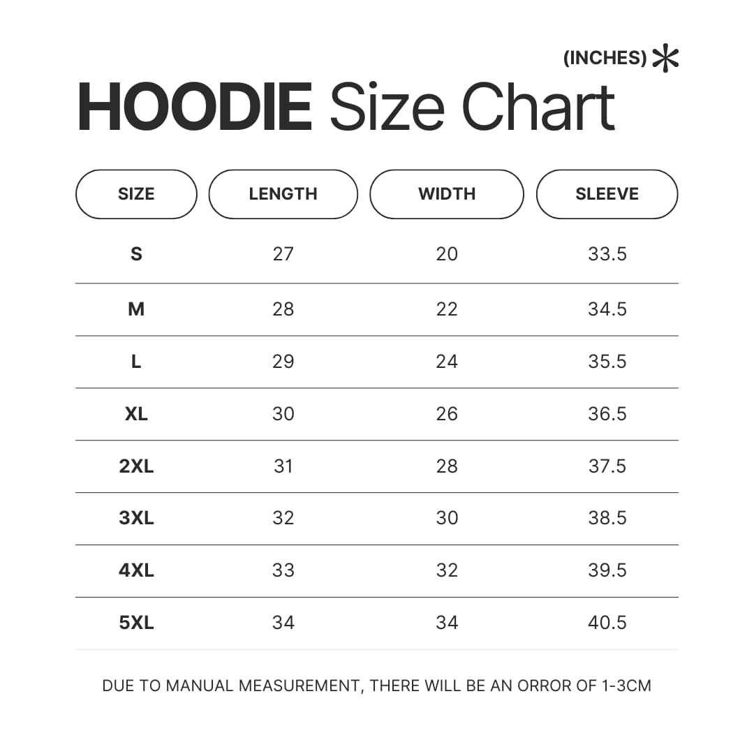 Hoodie Size Chart - Ghibli Gifts