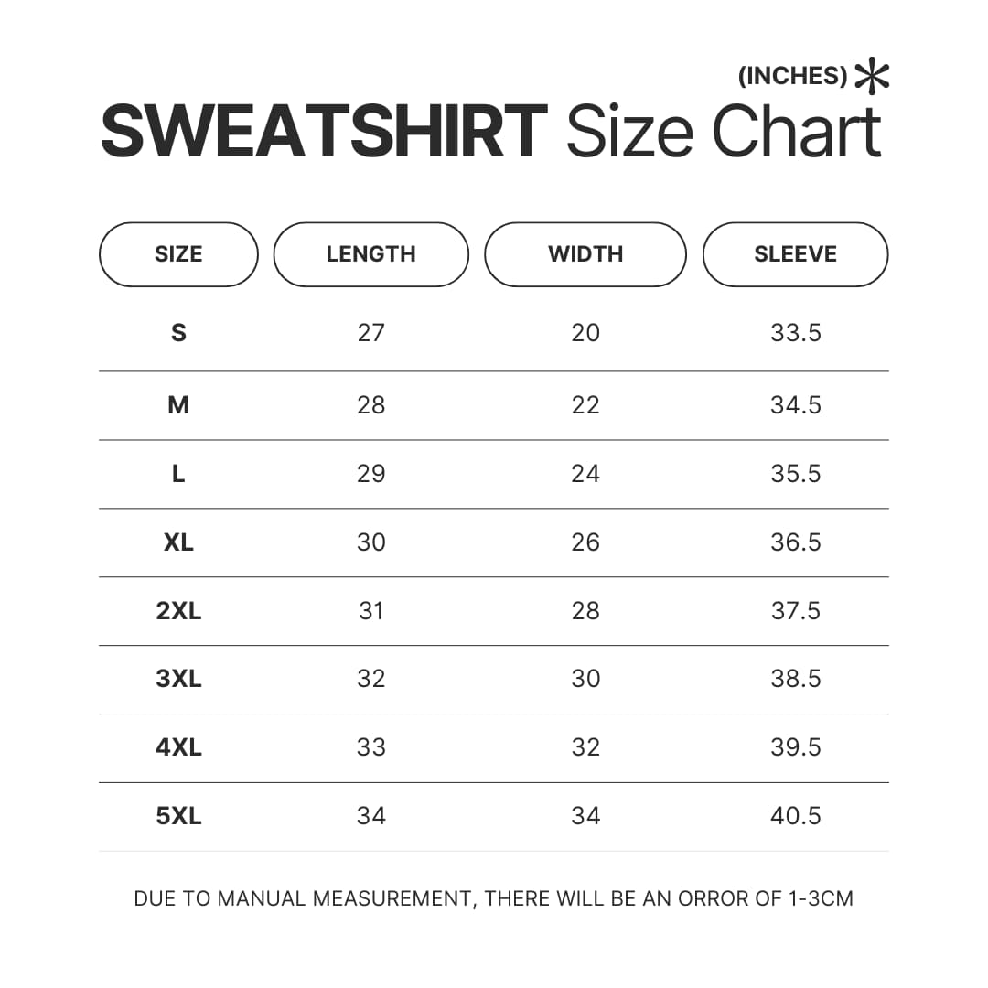 Sweatshirt Size Chart - Ghibli Gifts