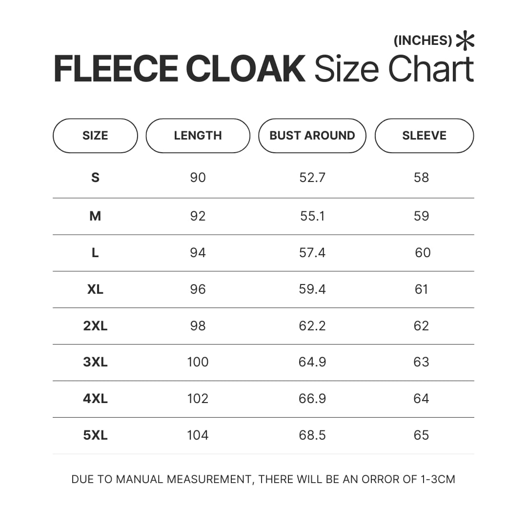 Fleece Cloak Size Chart - Ghibli Gifts